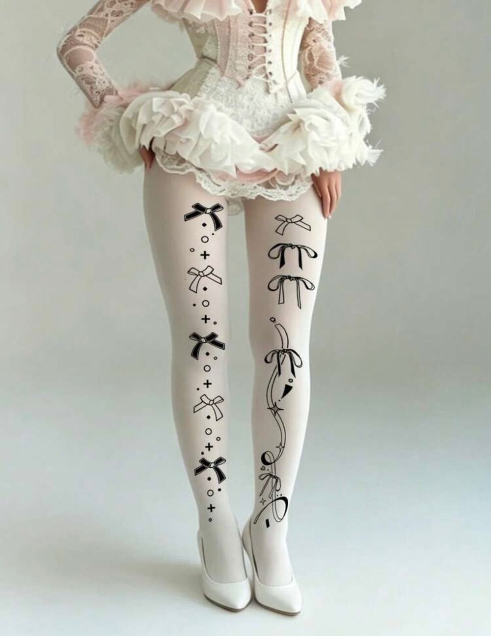 NWT White & Black Bow Print Tights